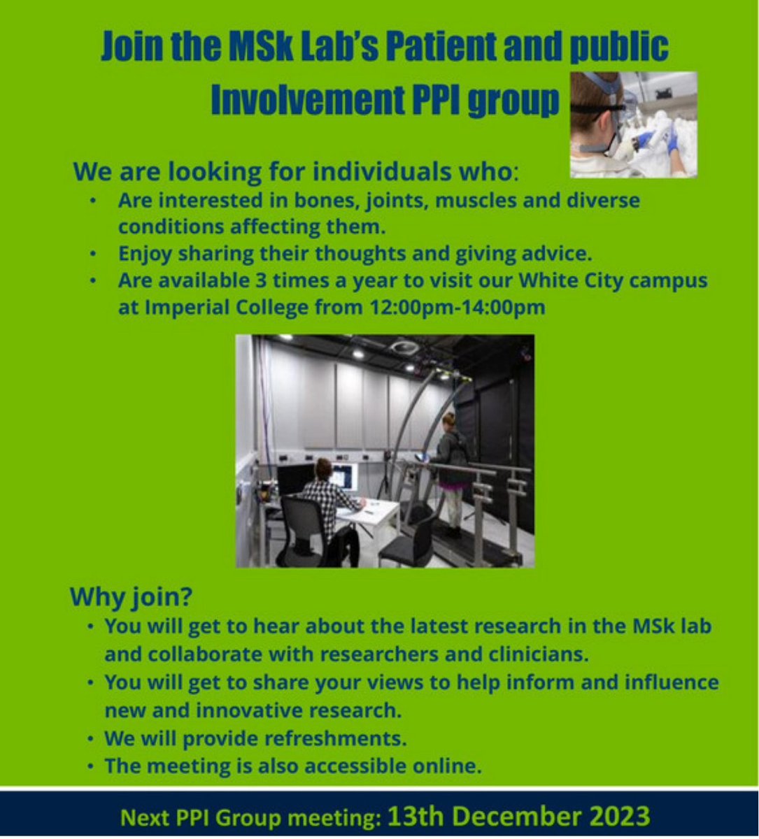 The MSk Lab is interested in your views and opinions! If you would like to join our Patient and Public involvement group. Please fill out the form and someone from our team will be in touch. 😀 forms.office.com/pages/response…