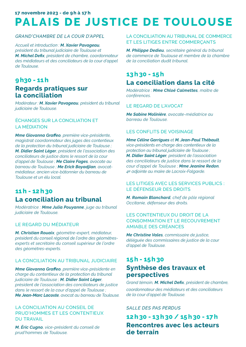 EcoleDroitTlse's tweet photo. 📢🤝Le TJ de Tlse organise ce vendredi une Journée dédiée à "La conciliation ou comment gérer les conflits autrement".
Venez assister à une série de tables rondes sur la place de la conciliation dans les contentieux et litiges.
Accès libre sur inscription: https://t.co/4aoG04AztH https://t.co/JnAc1lMDu4