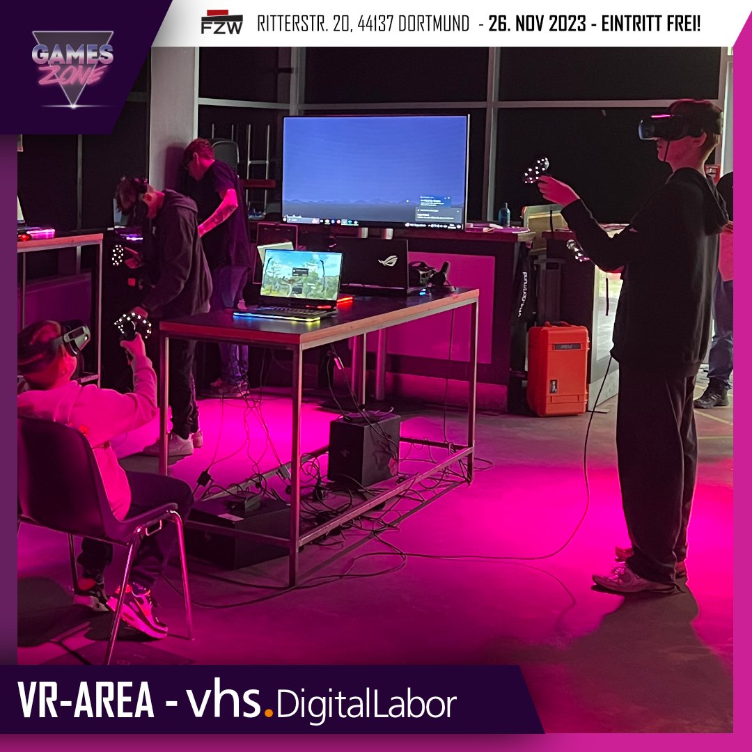 🌐Das VHS Digital Labor hat eine brandneue VR-Area für euch vorbereitet, in der ihr atemberaubende Welten erkunden könnt.  🌈🤖💫#VRgames  #GamesZone #GZfzw #GZdo #Dortmund @stadtdortmund #VHSDigitalLabor #XRmedien #VirtualReality @KarstenLensing