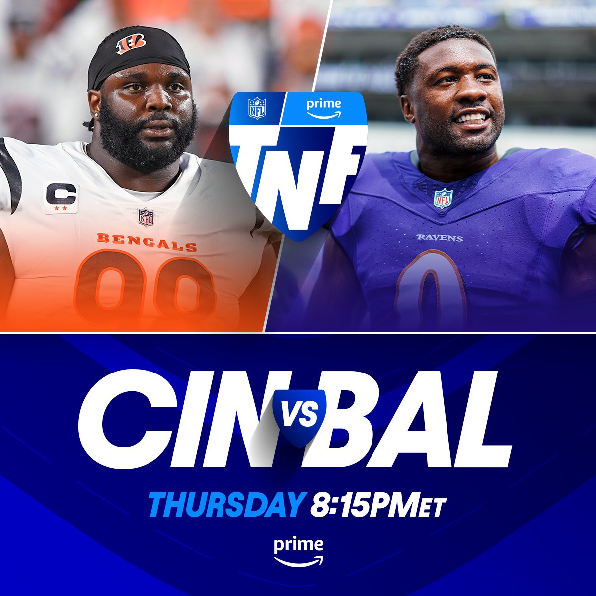Biggest TNF matchup of the year?

#CINvsBAL -- Thursday 8pm ET on Prime Video
Also available on #NFLPlus