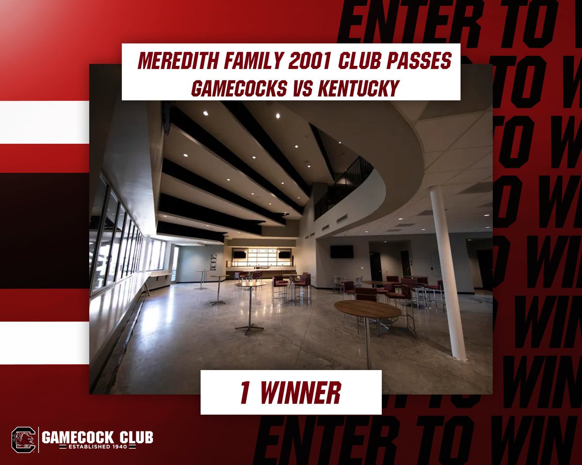 The Gamecock Club (@thegamecockclub) on Twitter photo ๐๐ป๐๐ฒ๐ฟ ๐๐ผ ๐ช๐ถ๐ป
Follow, Like and Retweet for a chance to win ๐ฉ๐ฌ๐ค Meredith Family 2001 Club Passes for this Saturday's game๐ค ๐
๐ ๐ฐ๐ถ ๐๐๐๐ ๐ฉ๐ข๐ท๐ฆ ๐ต๐ช๐ค๐ฌ๐ฆ๐ต๐ด ๐ต๐ฐ ๐ต๐ฉ๐ฆ ๐จ๐ข๐ฎ๐ฆ, ๐ต๐ฉ๐ช๐ด ๐ช๐ด ๐ฏ๐ฐ๐ต ๐ข ๐ต๐ช๐ค๐ฌ๐ฆ๐ต.
<a href="/GamecocksOnline/">South Carolina Gamecocks</a> | #ForevertoThee ๐๐ป๐๐ฒ๐ฟ ๐๐ผ ๐ช๐ถ๐ป
Follow, Like and Retweet for a chance to win ๐ฉ๐ฌ๐ค Meredith Family 2001 Club Passes for this Saturday's game๐ค ๐
๐ ๐ฐ๐ถ ๐๐๐๐ ๐ฉ๐ข๐ท๐ฆ ๐ต๐ช๐ค๐ฌ๐ฆ๐ต๐ด ๐ต๐ฐ ๐ต๐ฉ๐ฆ ๐จ๐ข๐ฎ๐ฆ, ๐ต๐ฉ๐ช๐ด ๐ช๐ด ๐ฏ๐ฐ๐ต ๐ข ๐ต๐ช๐ค๐ฌ๐ฆ๐ต.
<a href="/GamecocksOnline/">South Carolina Gamecocks</a> | #ForevertoThee
