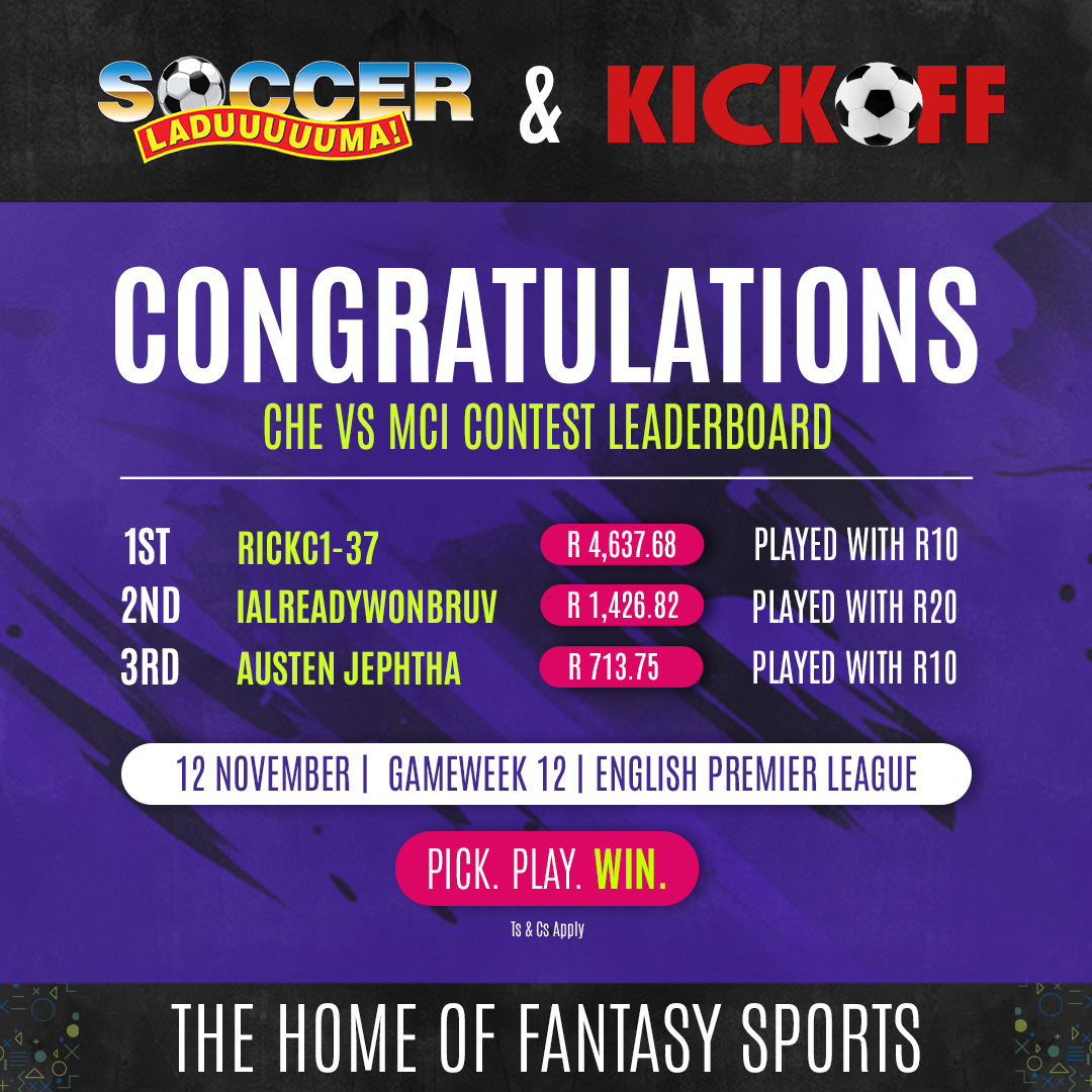 KickOffMagazine's tweet photo. ๐Our contest winners this past weekend๐
Reminder that we have changed the structure of the referral system - now you can earn R25 for every successful referral ๐ฐ
Get in on the action and register to play๐ https://t.co/gncPcQSLxn
#LetsFantasyGo https://t.co/EdevcJKrNZ