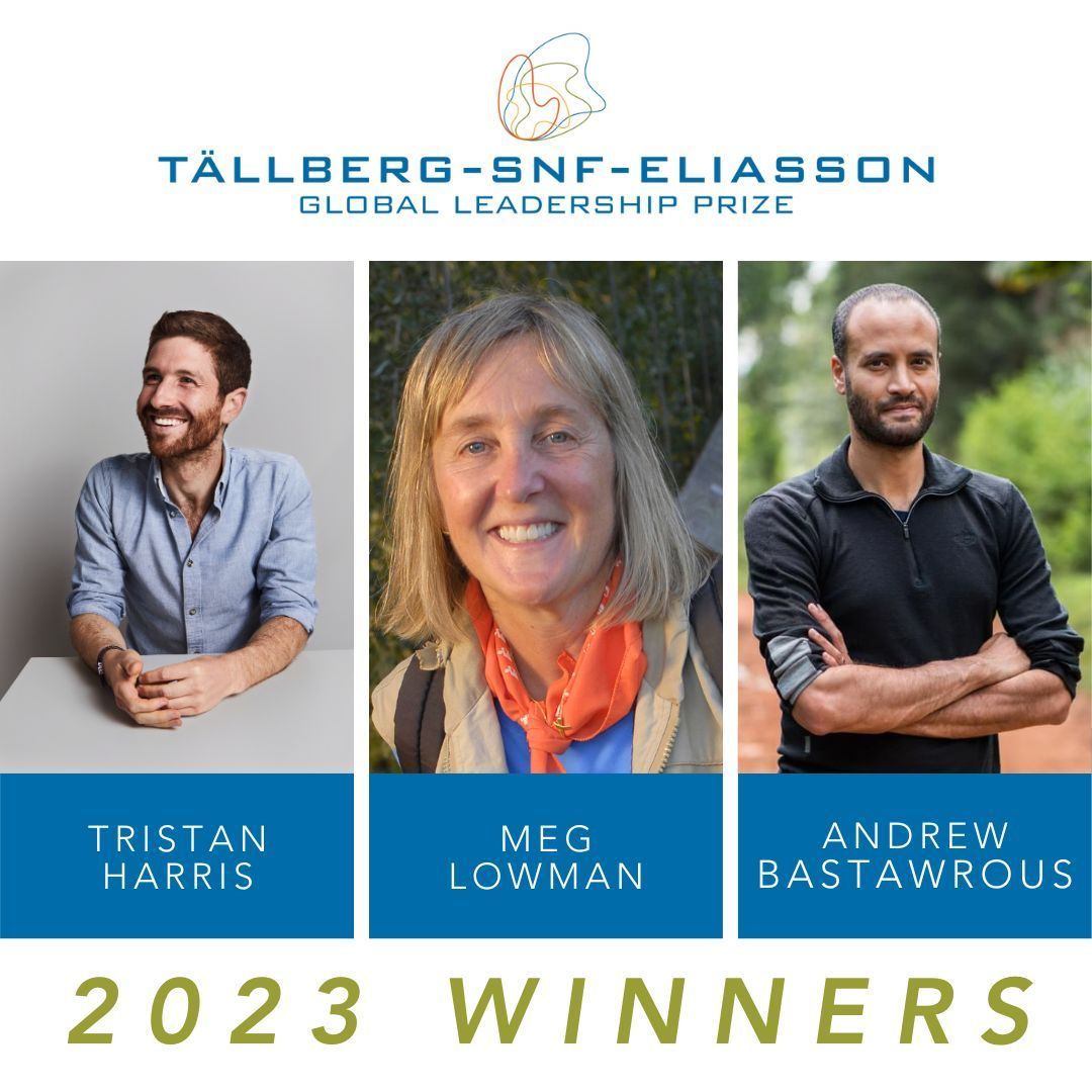 Congratulations to the winners of the 2023 Tällberg-SNF-Eliasson Global Leadership Prize. 

Andrew Bastawrous of <a href="/peekteam/">Peek Vision</a>, <a href="/canopymeg/">Meg Lowman</a>, and <a href="/tristanharris/">Tristan Harris</a>, are innovative, values-driven leaders working at a global level across a variety of fields.

#TLML #PromotingLeadership
