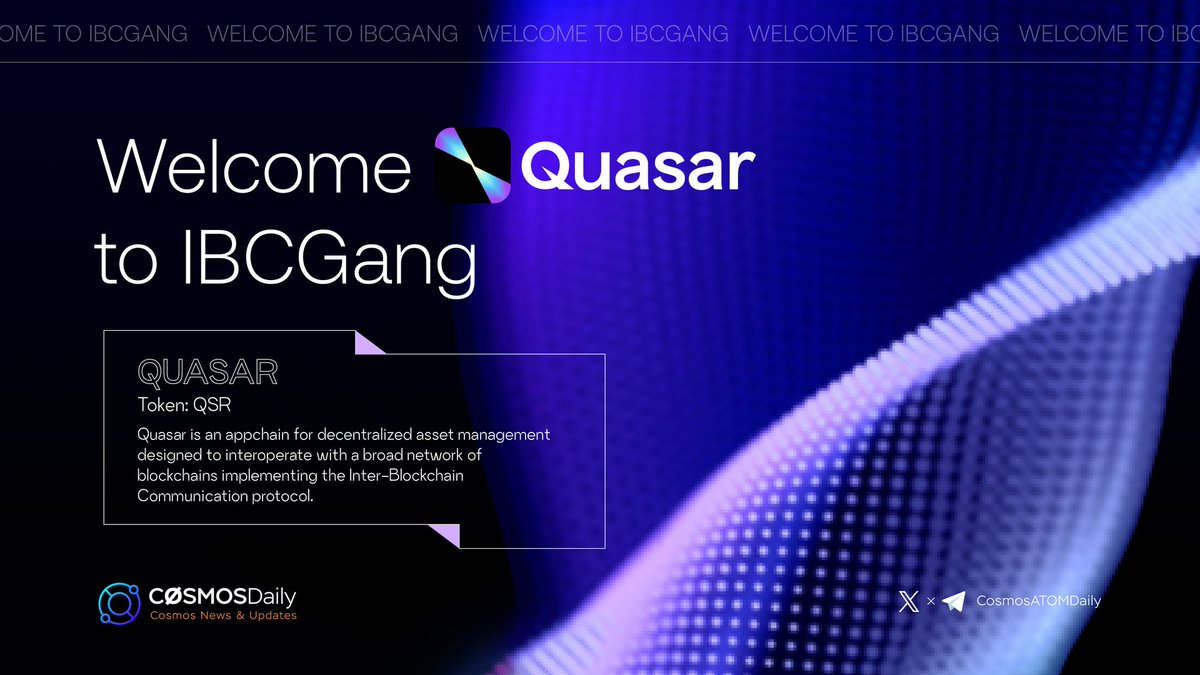 TKRAirdrop's tweet image. 👋Welcome #Quasar to IBCGang 👋 

🛰️ @QuasarFi is a new member of the ⚛️ #IBCGang Family. 

Now you can track their IBC data on @MapOfZones 

$QSR @tfm_com
🧵👇