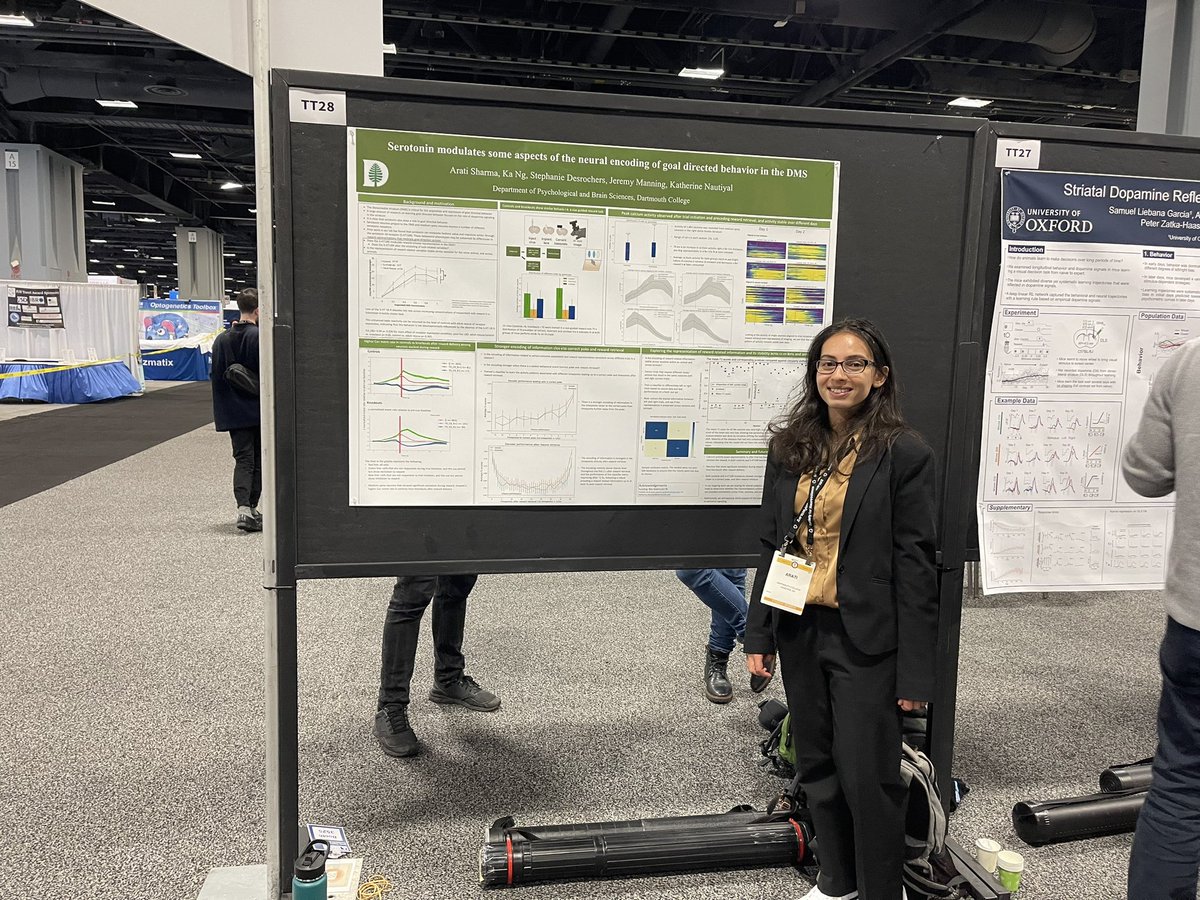 TT28 is the place to be in DC! Come see Arati for the latest on serotonin modulation of DMS reward-related calcium activity. #SfN2023 😎