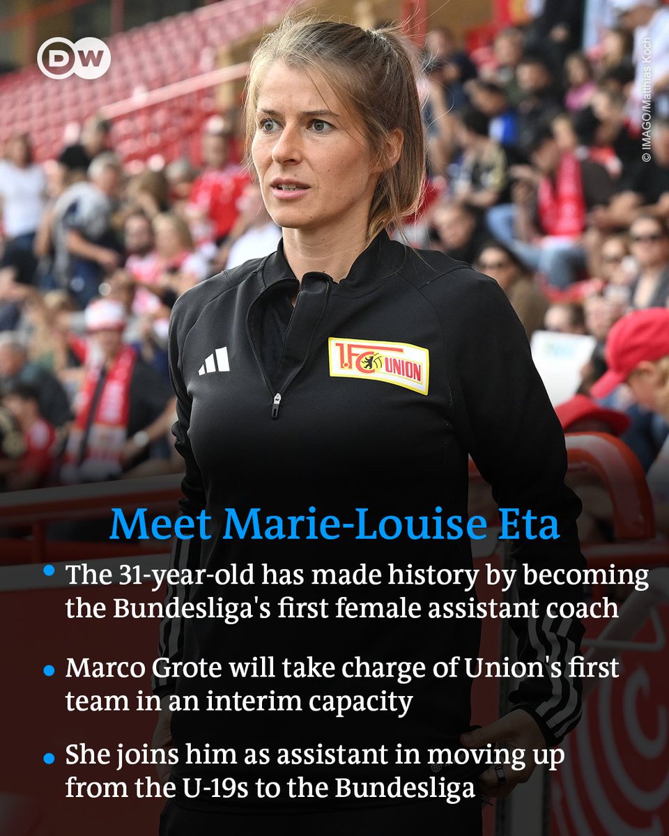 The Bundesliga has its first female assistant coach. Meet Marie-Louise Eta, who will assist Union Berlin's interim coach Marco Grote until a new permanent coach is found. 🙌🔴