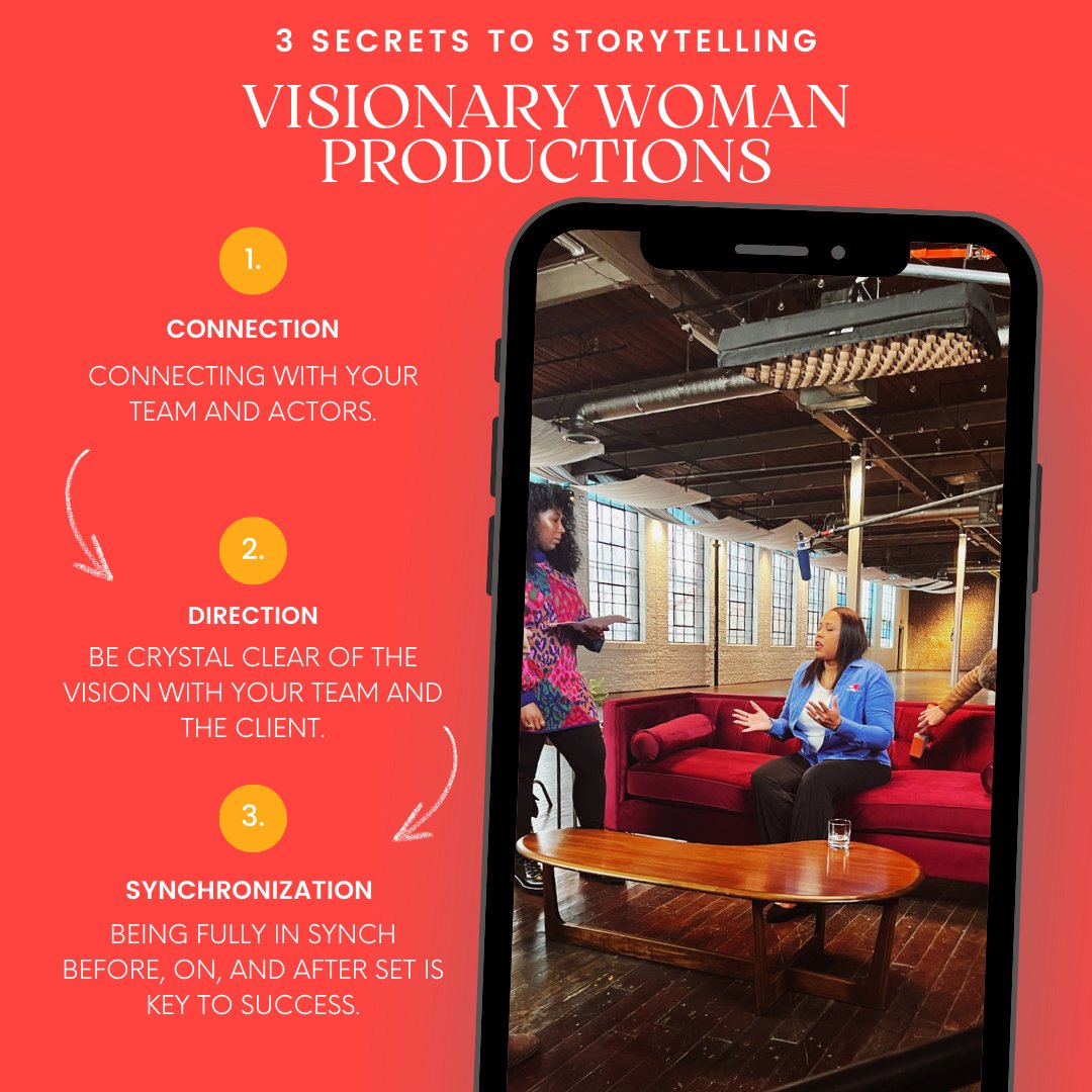 At Visionary Woman Productions, we believe impactful storytelling requires connection, direction, and synchronization. Let's work together to bring your story to life! #womeninfilmandtv #womeninentertainment #contentmarketing #contentcreation #commercialshoot #commercials