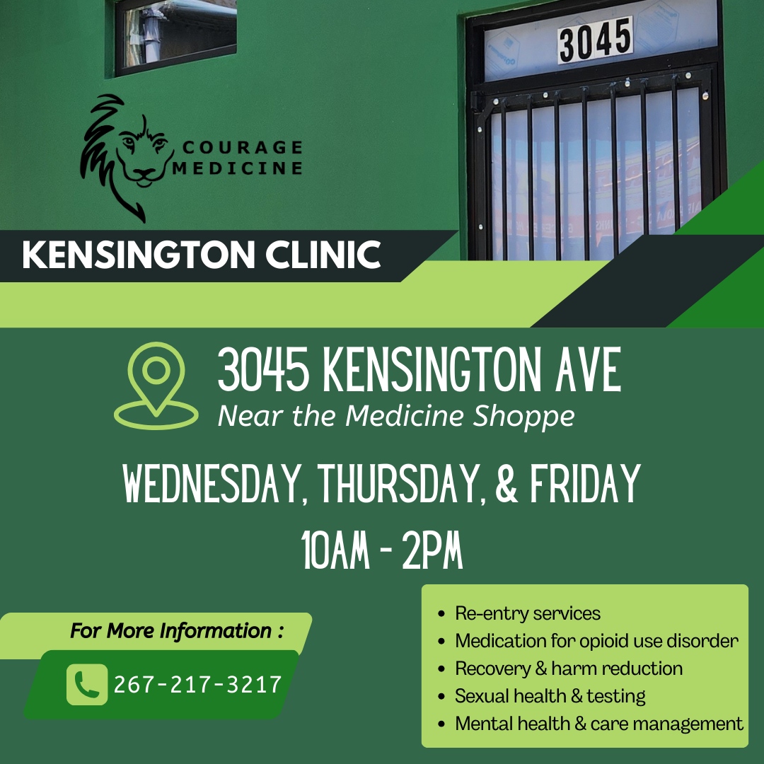 You are welcome here at Courage Medicine. Our 3045 Kensington Avenue location is open Wed, Thurs, Fri 10am-2pm.  

#safersex #sti #mpox #mpoxvaccine  #stitesting #stitreatment #harmreduction #philly #narcan #narcansaveslives #harmreductionworks #overdoseprevention