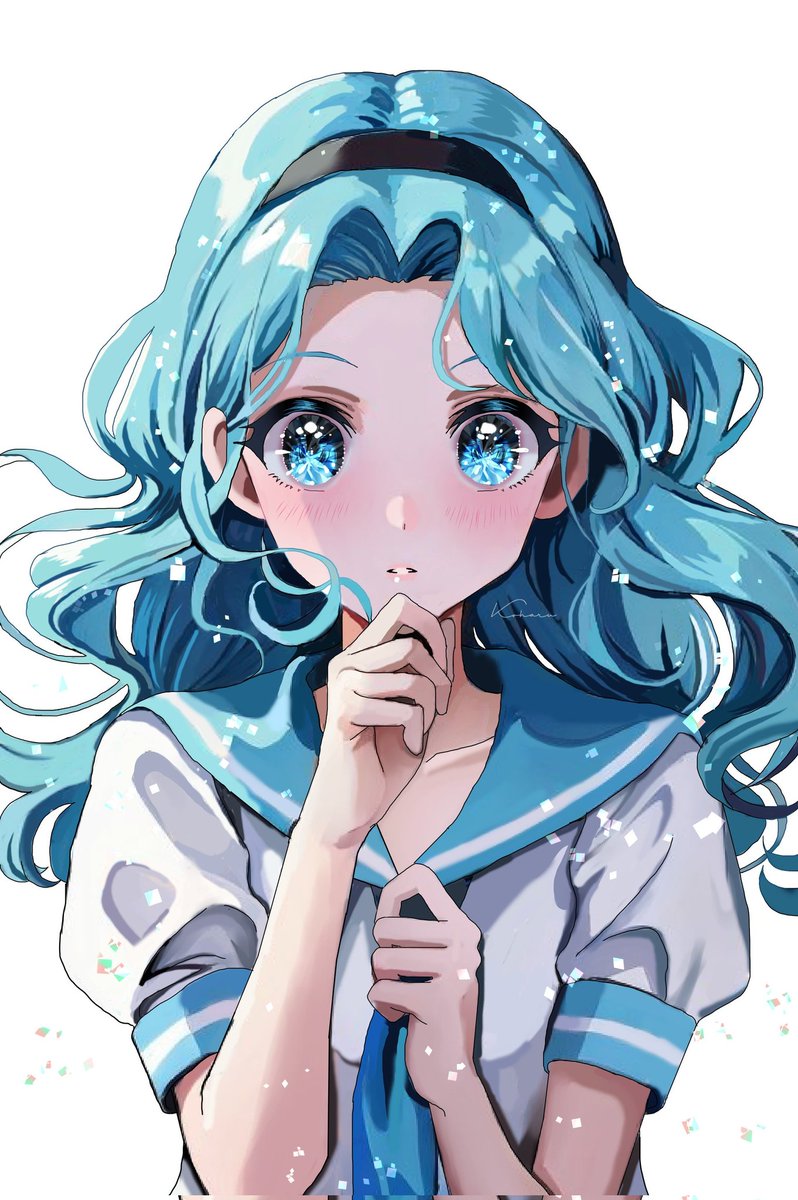 1girl solo school uniform blue eyes hairband white background long hair  illustration images