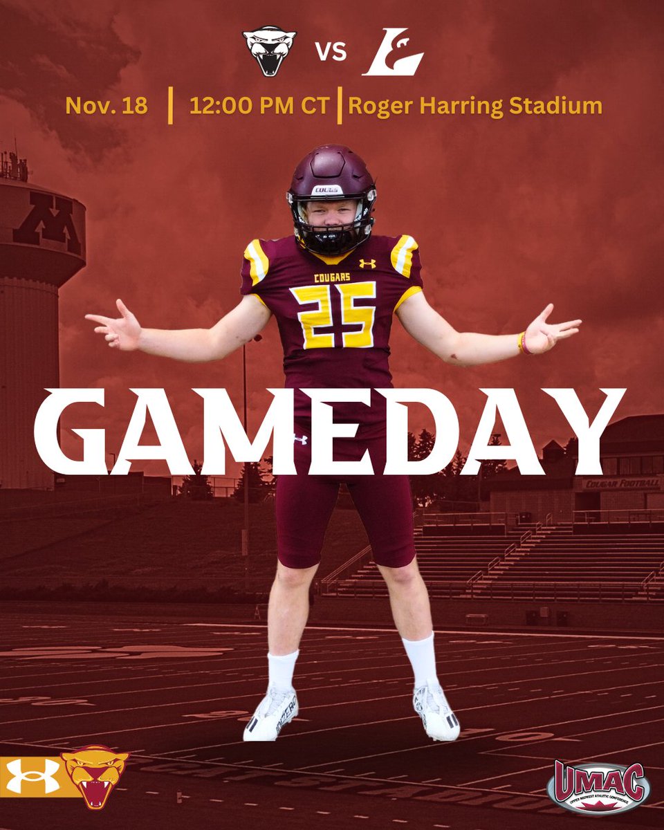 UMMFootball's tweet photo. 🏈 ＧＡＭＥＤＡＹ 🏈

🆚 #4 UW-La Crosse
⏰ 12:00 PM
📍 La Crosse, WI
🏟️ Roger Harring Stadium
📺 https://t.co/HDW0HVVBg4

#TEAM #RollCougs🐾 https://t.co/sNRchAtpEL