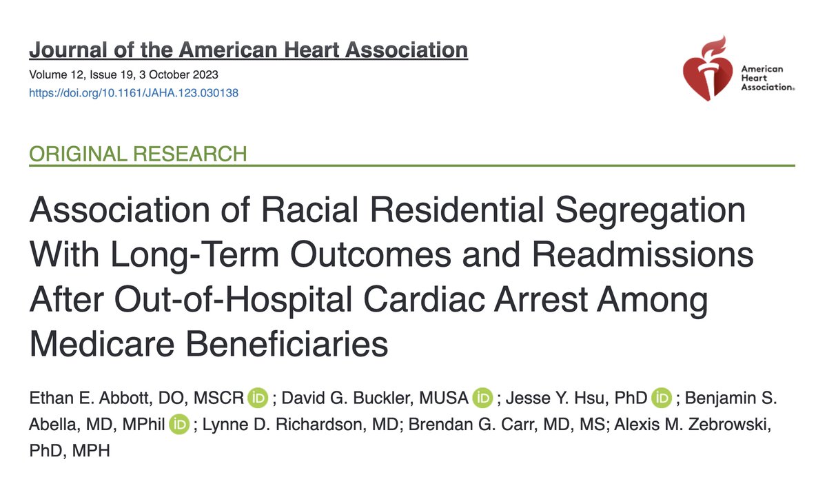 IHER Spotlight: In this study, the authors explore the impact of racial residential segregation on out‐of‐hospital cardiac arrest outcomes. Read more here: pubmed.ncbi.nlm.nih.gov/37750559/ IHER’s Mailing List: bit.ly/IHERML