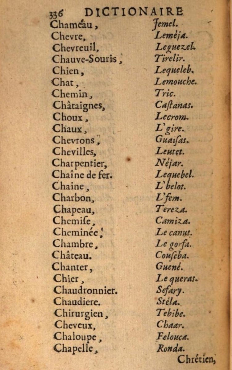 MoorishMovement's tweet photo. 📖 Dictionnaire Français-Darija 🇲🇦 rédigé en 1683 par l'écrivain Germain Moüette après sa capture par des corsaires de Salé. 

Force est de constater qu'en 350 ans la darija n'a subi que très peu de changements. https://t.co/s8NLFyuFXJ