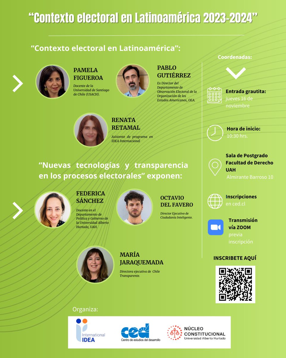 📢Te esperamos mañana en el seminario híbrido "Contexto #electoral en #Latinoamérica 2023-2024" que se realizará en la Sala de Postgrado de la Facultad de Derecho de la #UAH.

👉¡Inscríbete aquí!  
Presencial: forms.gle/nfoY2P1XgNKNcU…
Por Zoom: acortar.link/tyH9lK