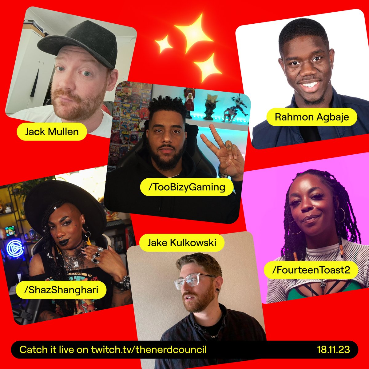 Join @TheNerdCouncil, /Ebonix, /ShazShanghari and more, for a IRL celebration of Black Brilliance on Twitch.

Discussing Black Joy in the Creative Space, Health &amp; Wellbeing, plus Creating a legacy.

Watch live: /TheNerdCouncil at 4pm on 18 November