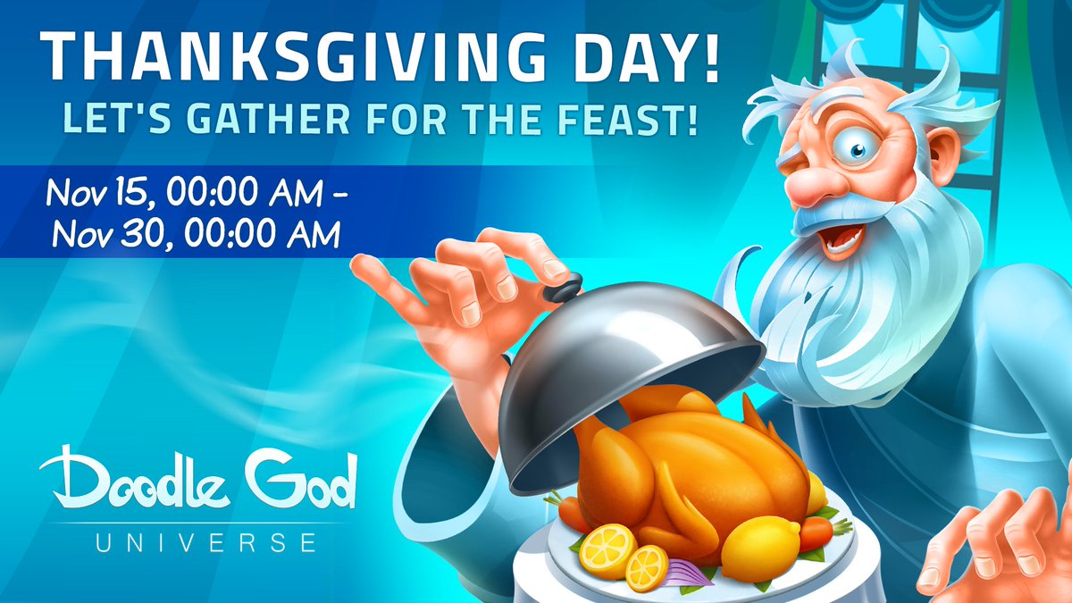 🆕 Doodle God Universe 1.20.0 Update on Apple Arcade! 
🍖 Thanksgiving Day - Let's Gather For the Feast!🍖 

📅 Event Dates: November 15 - November 30 🗒 

👇 Download the latest update from the store! apps.apple.com/us/app/doodle-… 

#AppleArcade #doodlegod #mobilegames #Thanksgiving