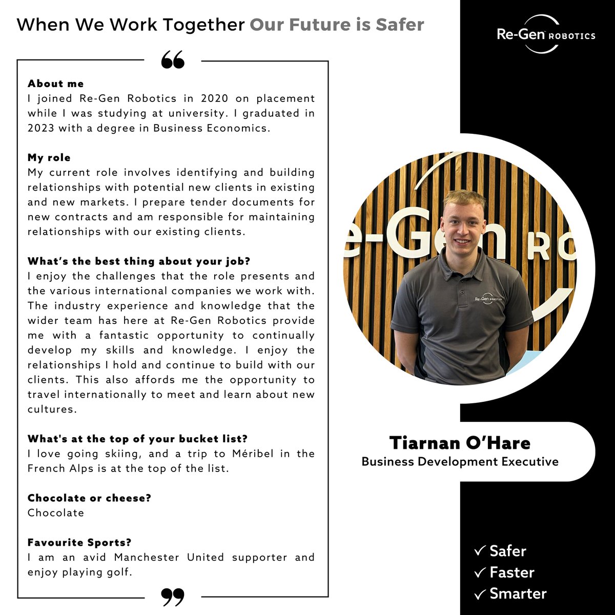 Meet the team...

Tiarnan O'Hare is our Business Development Executive👨‍💻

Tiarnan enjoys the challenges his role presents and enjoys building relationships with industry professionals. He also prefers chocolate over cheese and supports Manchester United⚽

#continuousimprovement