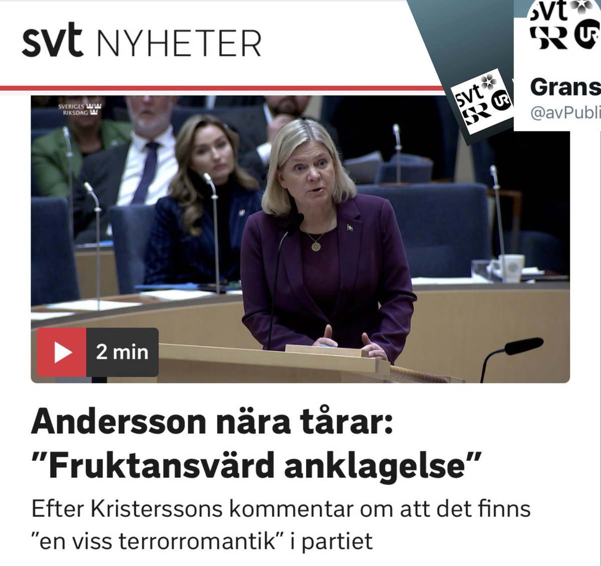 avPublicService's tweet photo. Betyder det här att vi inte får se någon granskning från @SVT och @SverigesRadio om kopplingen mellan Socialdemokraterna och terrorgruppen Hamas? Inte heller någon granskning av S-ledarens alla uttalanden om partikamraten El-Haj? Det finns helt klart risk för dålig stämning om frågorna lyfts. Är ”public service” beredda att riskera det?

@SVTNyheter @SR_Ekot #journalistik https://t.co/4XaUH4xb3N