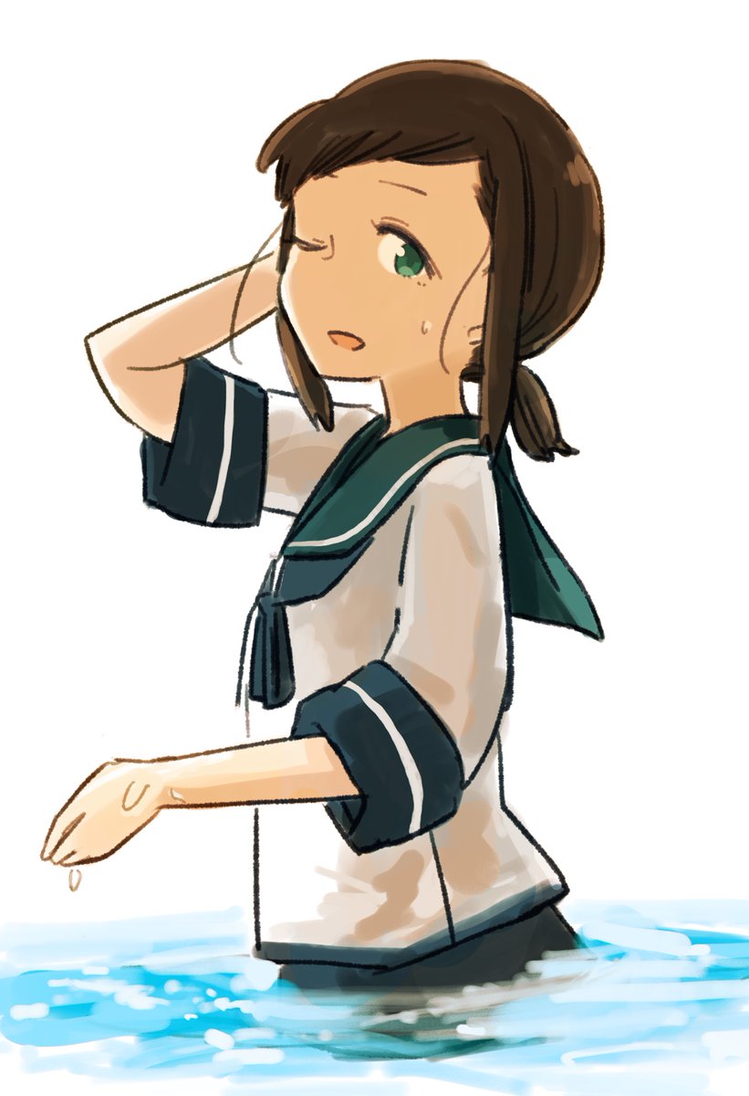 fubuki (kancolle) 1girl solo school uniform serafuku sailor collar short ponytail one eye closed  illustration images