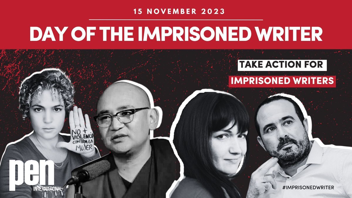 Today is the Day of the #ImprisonedWriter. 

This year, PEN's campaign focuses on the cases of #MariaCristinaGarrido (Cuba), #GoSherabGyatso (China/Tibet), #IrynaDanylovych (Ukraine/occupied Crimea), and #SoulaimanRaissouni (Morocco).

Your voice matters: