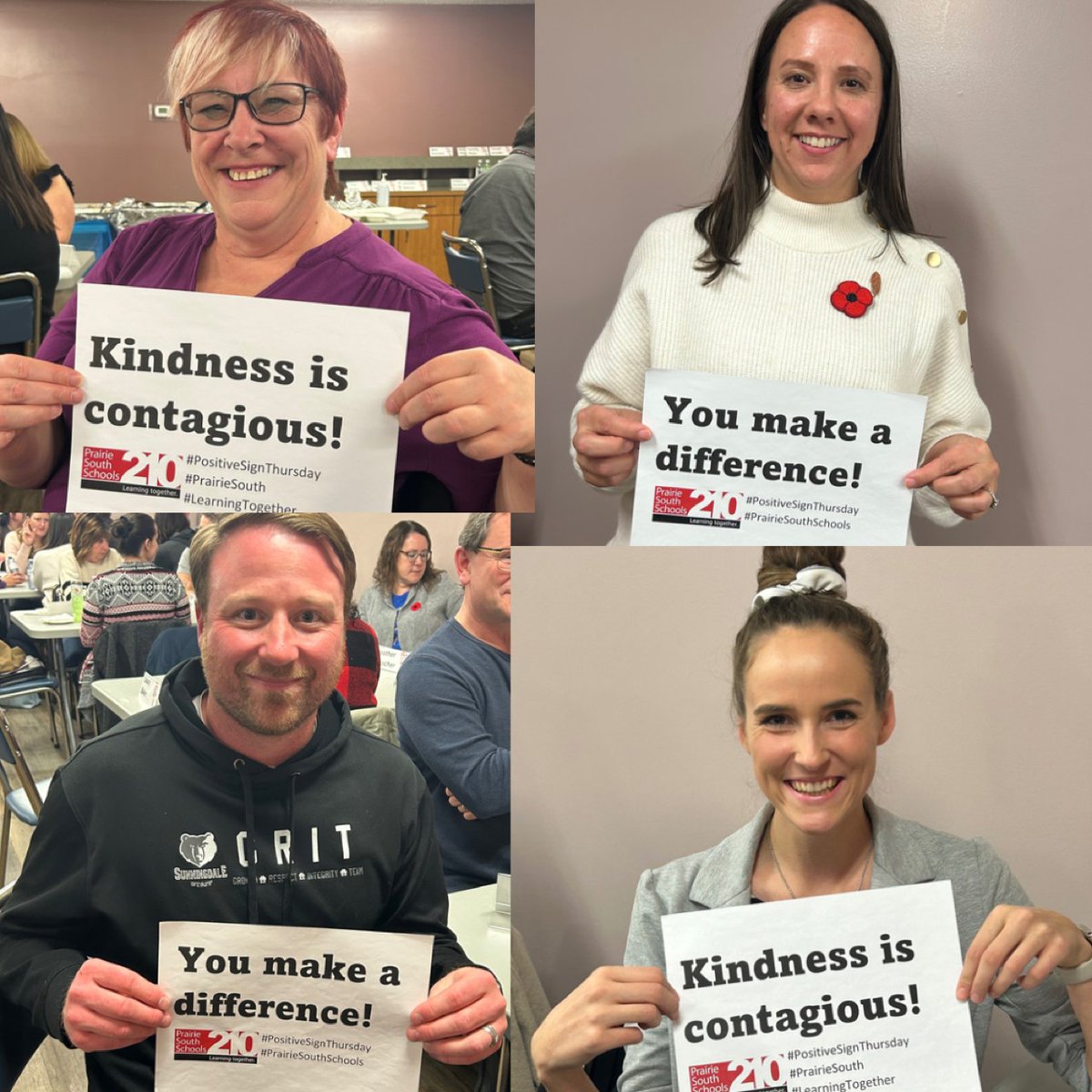 DustinSwanson's tweet image. It is #PositiveSignThursday today in @PrairieSouth. Thank you to the members of the Prairie South Teachers Association and @STFPresident for participating this week! #YouMakeaDifference #KindnessMatters