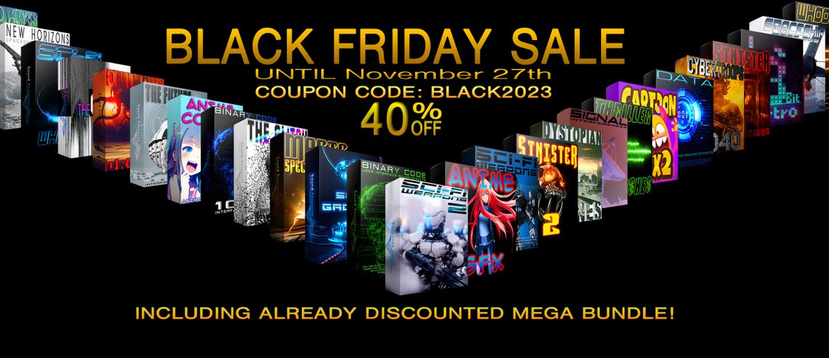SoundResponse's tweet image. Black Friday Sale is ON! 40% OFF on all sound libraries including already discounted Mega Bundle! soundresponse.net #postproduction #audiopost #gameaudio #gamedev #indiedev #filmsound #cinematic #soundeffects #sounddesign  #samplepacks #soundlibraries #blackfridaysale