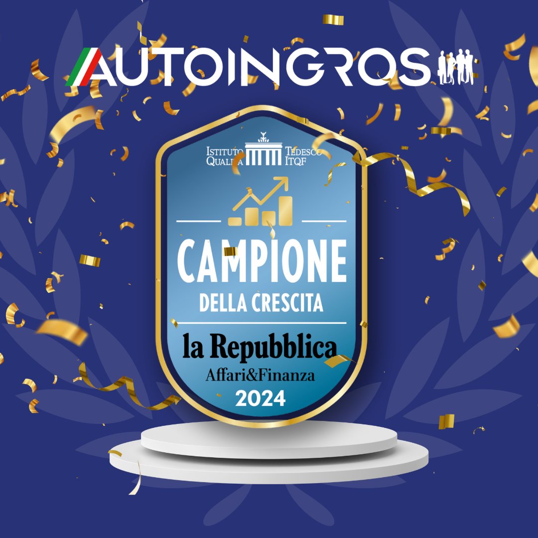 Autoingros's tweet photo. AUTOINGROS CAMPIONE DELLA CRESCITA 2024! 🏆
Siamo stati premiati da La Repubblica A&amp;F e l'Istituto Tedesco ITQF!
Continueremo a impegnarci per offrirvi servizi automobilistici di qualità eccellente. Grazie per essere parte del nostro viaggio!
#CampioneDellaCrescita2024 #Grazie https://t.co/Vc8w8VWrCs