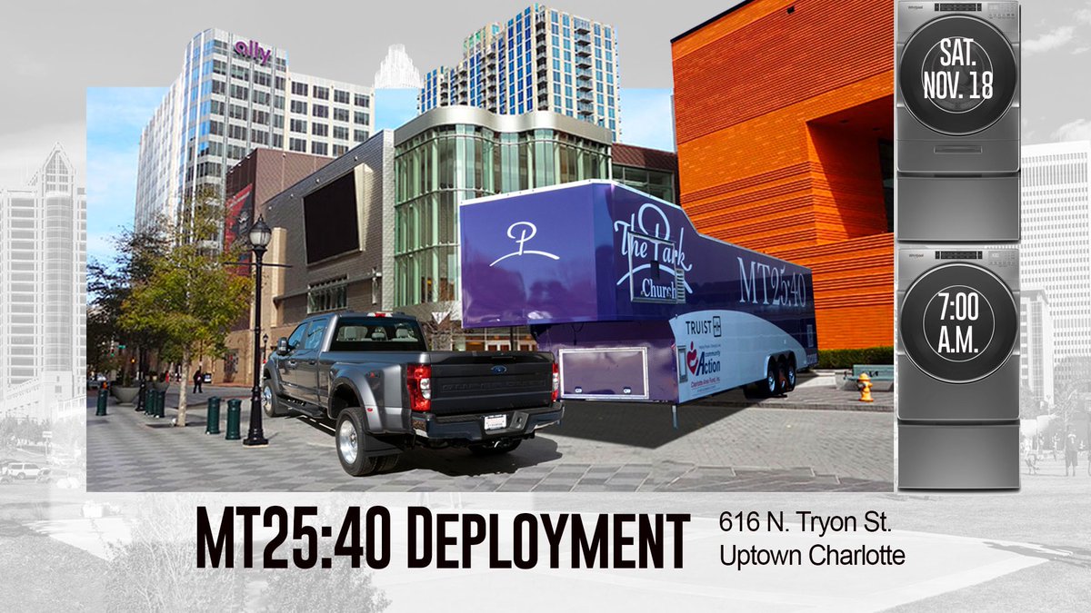 TPCCharlotte's tweet photo. There is an opportunity to serve our community as we deploy our MT 25:40 mobile unit on November 18 from 7am – 9:30am at 616 N. Tryon Street. We get to share the redemptive love of Christ to our unhoused neighbors who are transitioning through homelessness. 💜🎊☀️ https://t.co/HtOQF7yJmQ