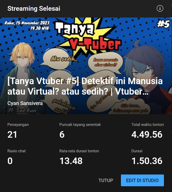 sansivera_cyan's tweet photo. One of the GREATEST STREAM!
Thanks for participation @sadkunch
Siapakah bintang tamu untuk episode #TanyaVtuber beriktunya? Silahkan ditunggu ya!
Karena siapapun orangnya, kita akan cari tahu jati dirinya!!
#cyansansivera #vtuber #livera #postera https://t.co/CRPZWggBlk