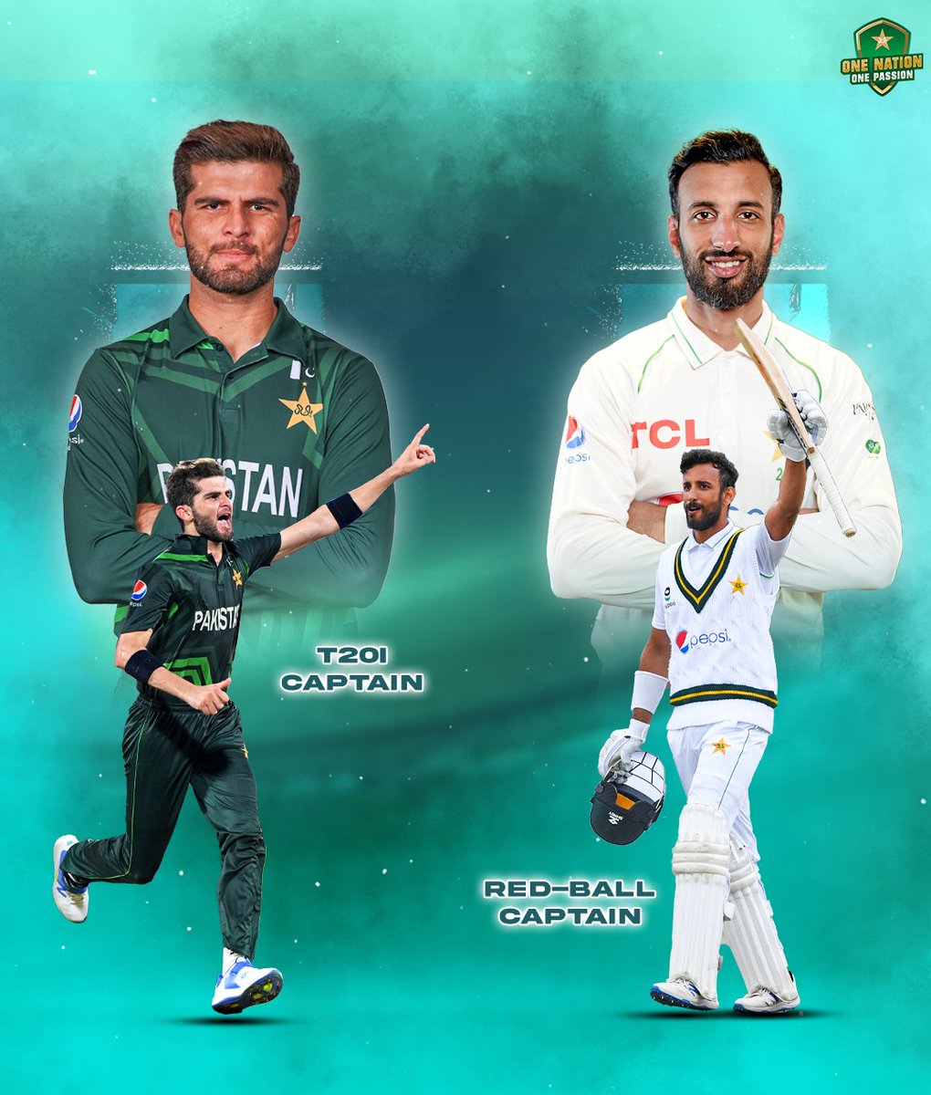 TheRealPCB's tweet photo. Presenting our captains 🇵🇰

@shani_official has been appointed Test captain while @iShaheenAfridi will lead the T20I side. https://t.co/wPSebUB60m