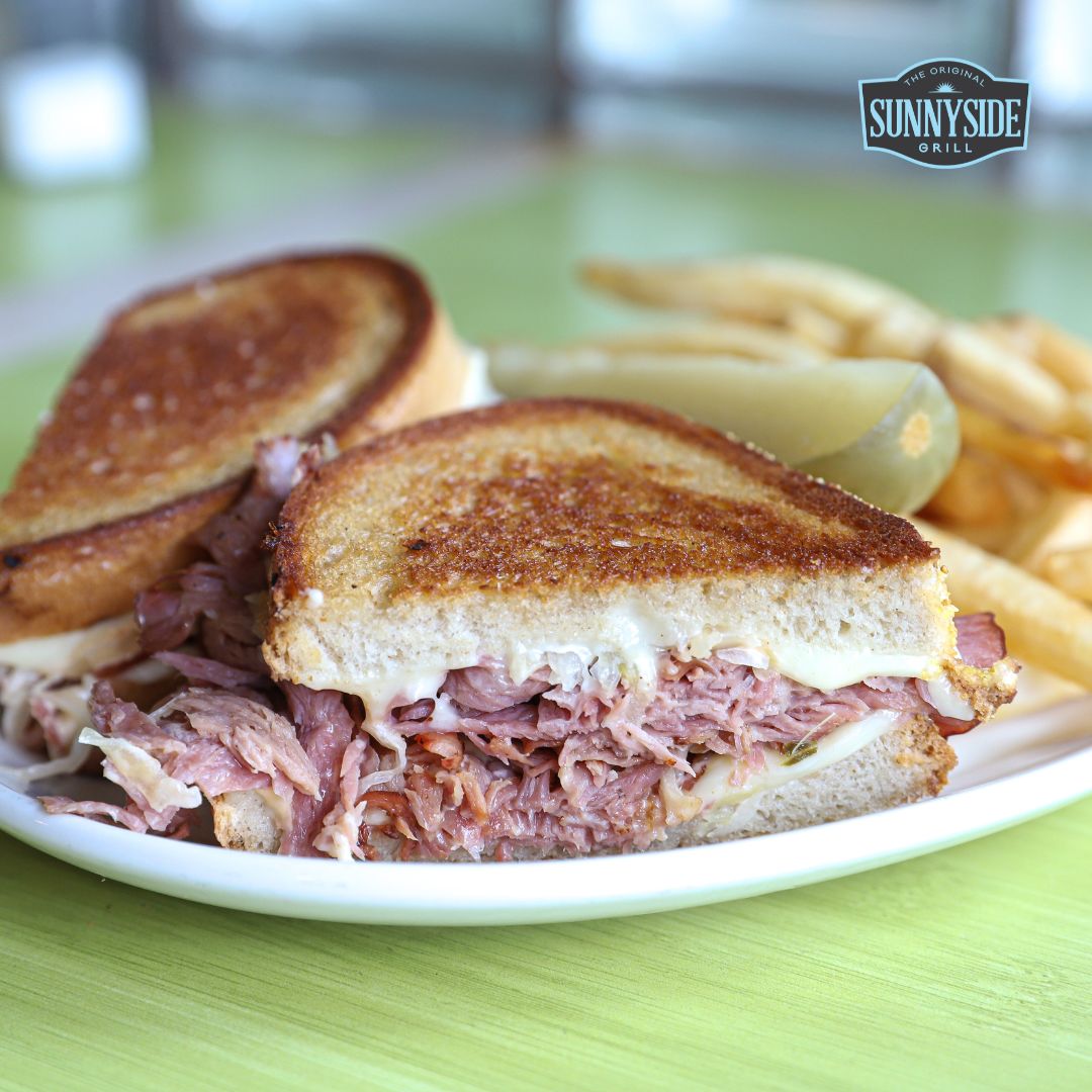 Diving into a Reuben delight for lunch! 🥪 Corned beef, Swiss cheese, and sauerkraut dance on rye, topped with a classic dill twist

All our homestyle sandwiches are served with your choice of French Fries, Country Griddled Potatoes, Potato Chips, or Coleslaw

#sunnysidegrill