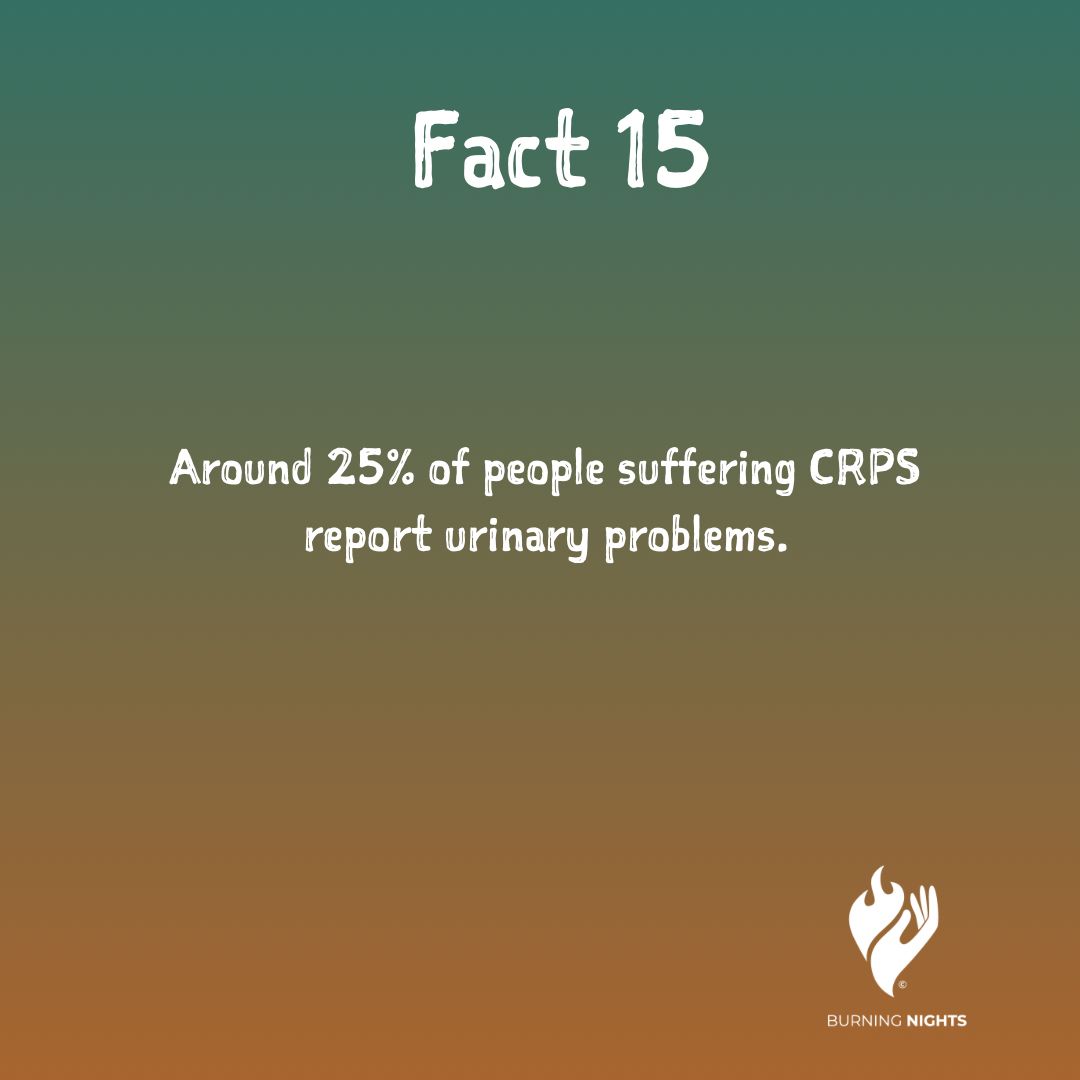 BNightsCRPS's tweet photo. Fact 15
Around 25% of people suffering CRPS report urinary problems.
•
•
•
•
•
#BNightsCRPS #CRPS #crpsawareness #crpssupport #chronicpain #crpsawarenessmonth #crpsstrong #burningnights #burningnightscrps #invisiblestrength #crpsorangeday #CTWOD https://t.co/cOwsLW57UC