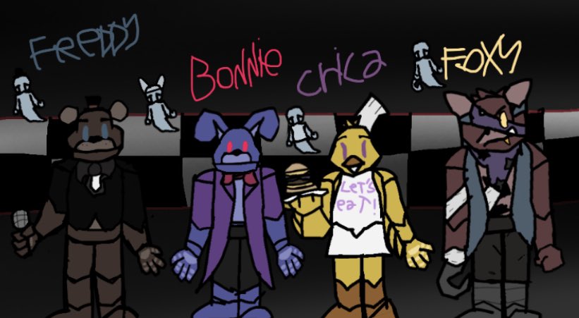 NotAShark06's tweet photo. Some fnaf Redesigns

 #fnafart #freddyfazbear #bonniefnaf #chicafnaf #foxyfnaf #cupcakefnaf https://t.co/ctk2sndPlb