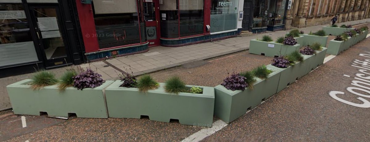 Polysafe_ltd's tweet photo. Darlington Council were supplied with type PA2 planters and placed in Coniscliffe Rd. Plan was to create a more permanent outside space for the pavement cafes so the road could remain open. https://t.co/MaG39Dk3WE