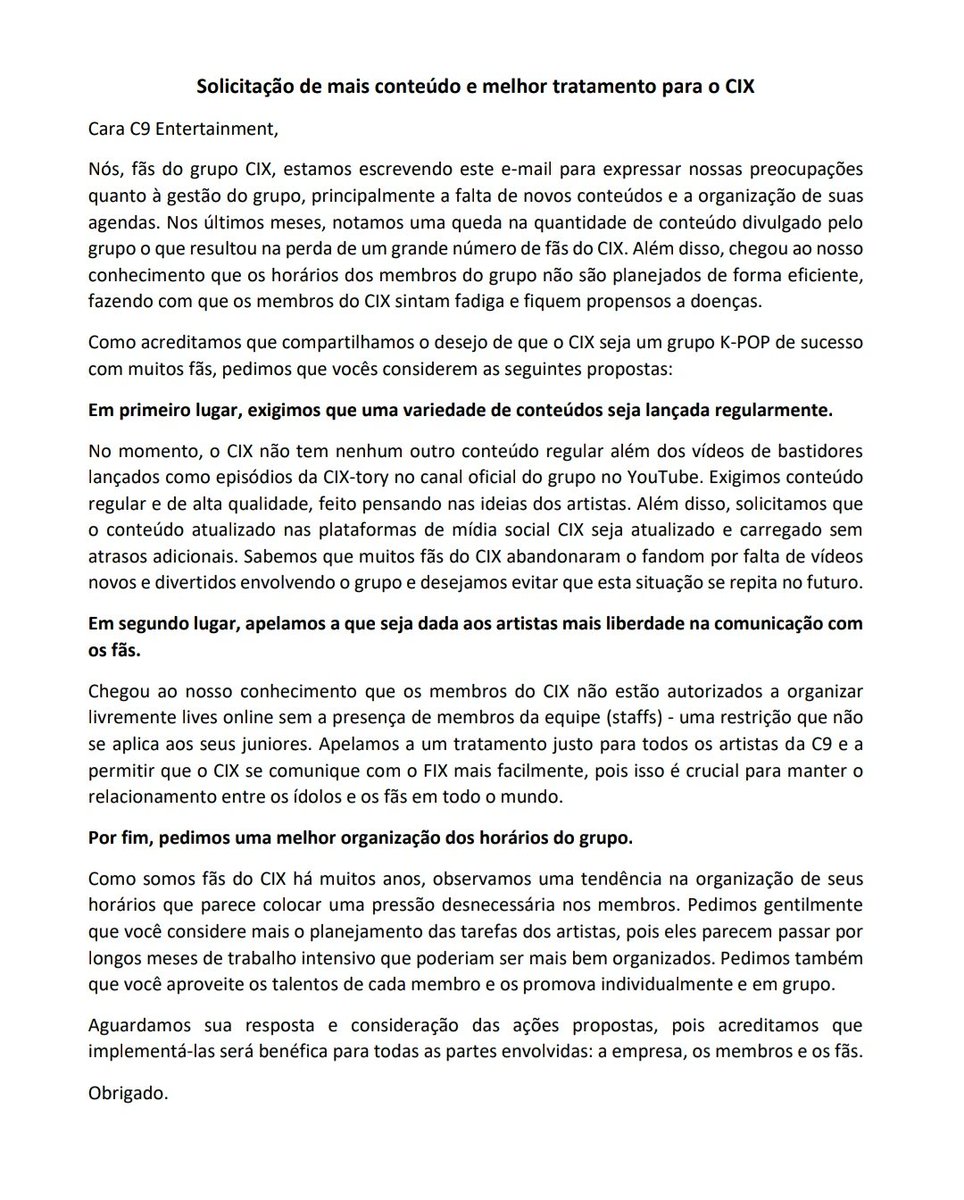 CIXBrasil's tweet photo. [‼️] Atenção, FIX.

Começou o envio em massa de e-mails para a C9, solicitando melhor gestão e tratamento ao CIX. Peguem o template no link e enviem seu e-mail!

👇🏻 Guia de participação e tradução do template nas fotos abaixo
🔗 Template: https://t.co/6vt7VreXNL

©yongheexcx https://t.co/LtGypv3Dec