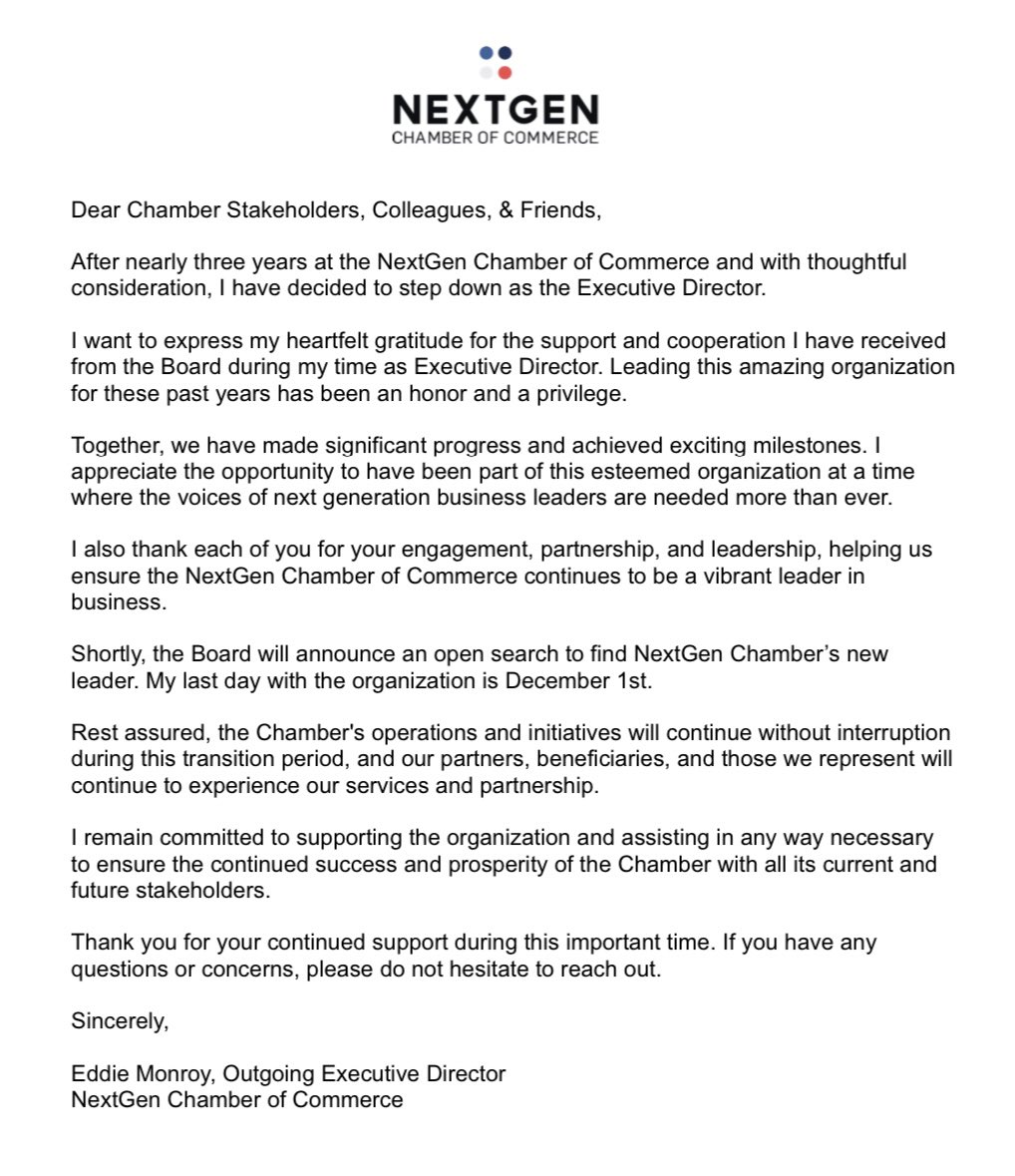 Important Update from The NextGen Chamber of Commerce: