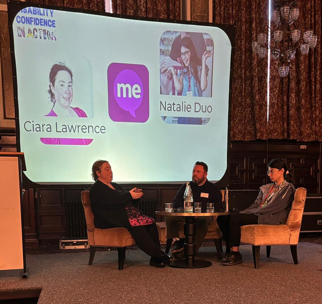 mencap_charity's tweet photo. Mencap employees Ciara, Natalie and Mark spoke at the British Association Of Supported Employment (BASE) conference today. 

They chatted about Ciara and Natalie’s career journey and what the barriers are for people with a learning disability to get into employment. #BASE23 https://t.co/3jar9IcHRC