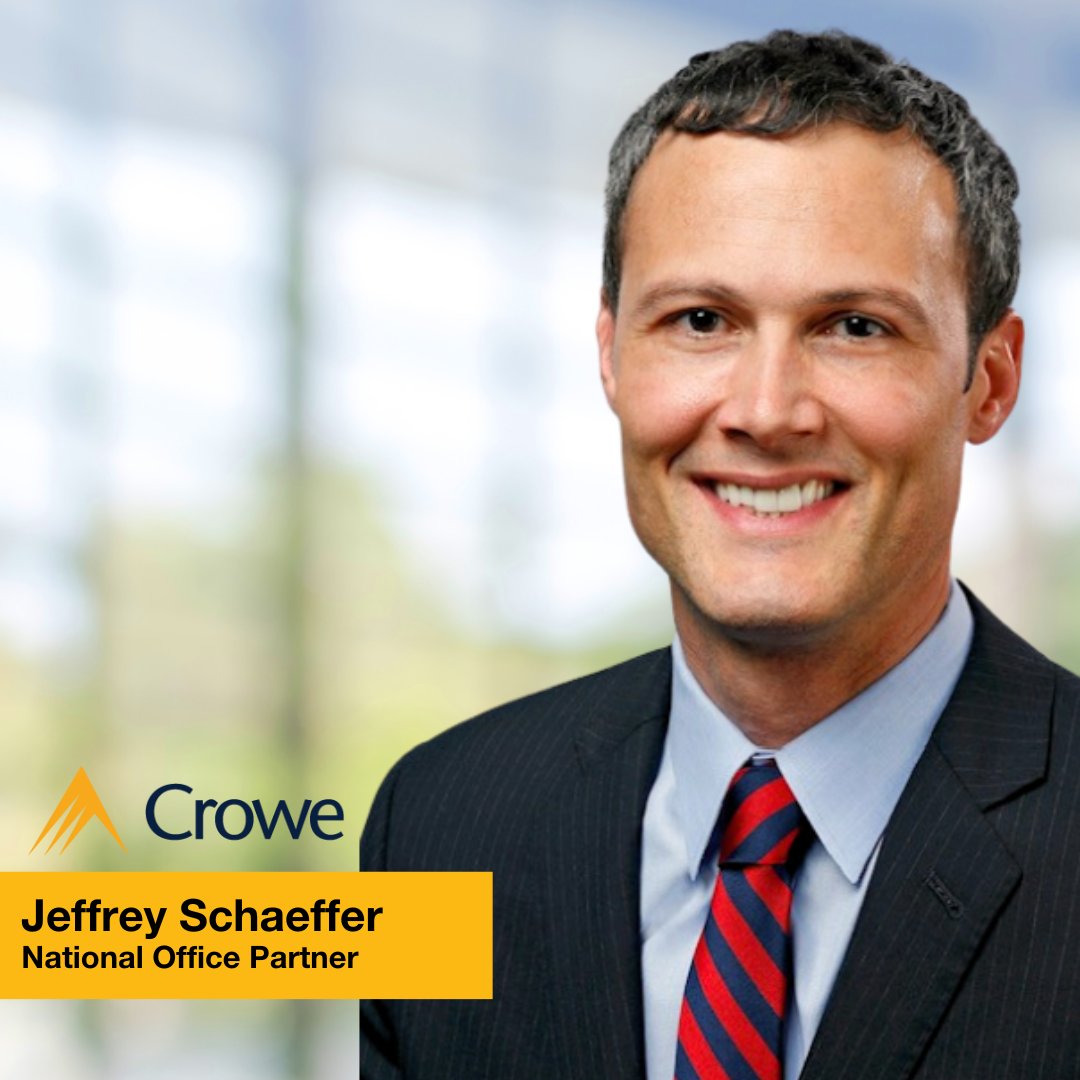 CroweUSA's tweet photo. Crowe strengthens its #financial reporting and advisory capabilities, with the hire of seasoned #accounting standards leader Jeffrey Schaeffer. To learn more, check out the #CroweNews release. https://t.co/xOIWdRTBKP https://t.co/zHUaE6VW4P