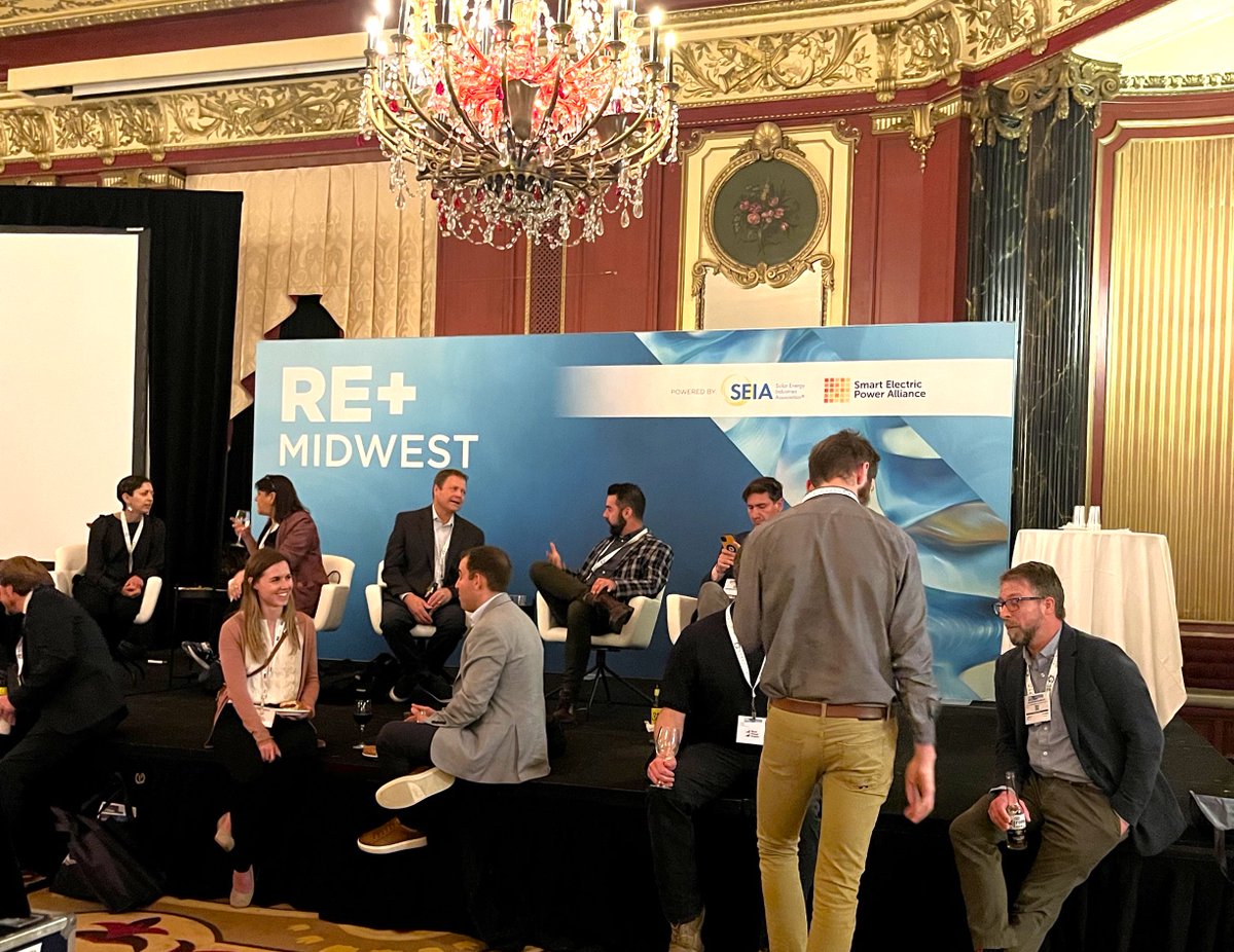 REPlusEvents's tweet photo. After an exhilarating first day, we are thrilled to continue into day two of RE+ Midwest! Today we are digging into community solar, EV development, IRA impacts, and more. Be sure to tag us and use #REPlusMW when sharing your pictures and updates from the week! https://t.co/ziofhiPnzO