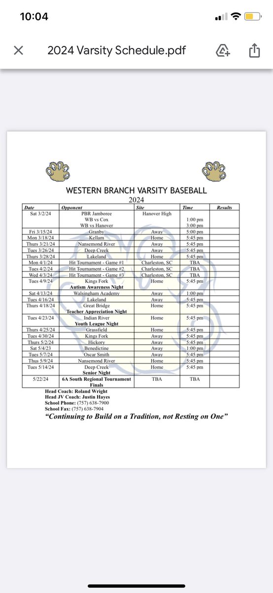 WBHSBasebal's tweet photo. 2024 WB Baseball Varsity schedule has been released https://t.co/0yhfsEYwQq