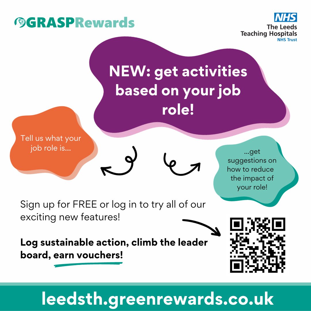 📣calling all @LeedsHospitals staff. When you sign up for GRASP Rewards, you can participate in green activities tailored to your role. Sign up for free and take sustainable action, climb the leaderboard, and earn vouchers for your efforts! 💚 leedsth.greenrewards.co.uk