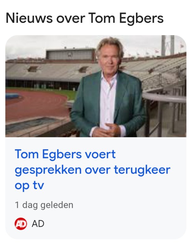 hulshof1973's tweet photo. Diverse media melden dat #TomEgberts in gesprek is over een terugkeer bij de NOS. Van de @NOS zelf ontbreekt nog elk bericht. Alsjeblieft Tom wil je zondagavond ook gelijk @StudioSporf weer gaan doen. Zodat we verlost zijn van @LStent https://t.co/ZTvQRKBw6b