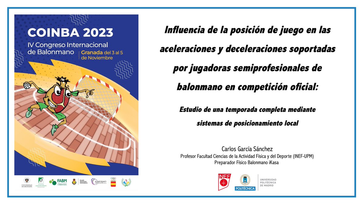 🤔¿Influye la posición de juego en las aceleraciones y deceleraciones soportadas por jugadoras balonmano en competición oficial?

Muestro un breve resumen de la comunicación presentada en el pasado <a href="/COINBA2019/">COINBA</a> 

Dentro HILO 🧵👇🏻