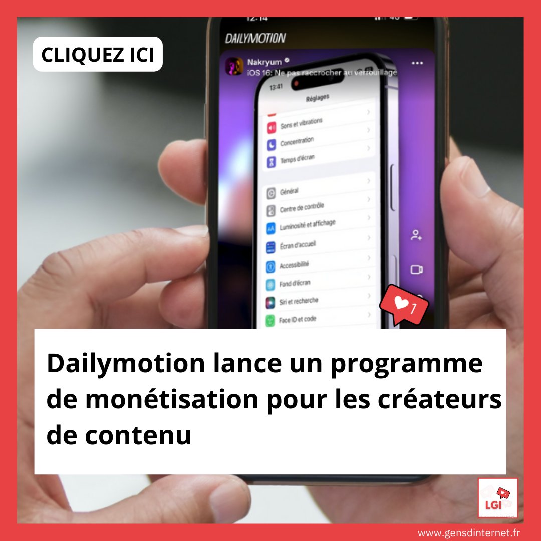 Dailymotion lance un programme de monétisation pour les créateurs de contenu ⬇️ gensdinternet.fr/2023/11/15/dai…