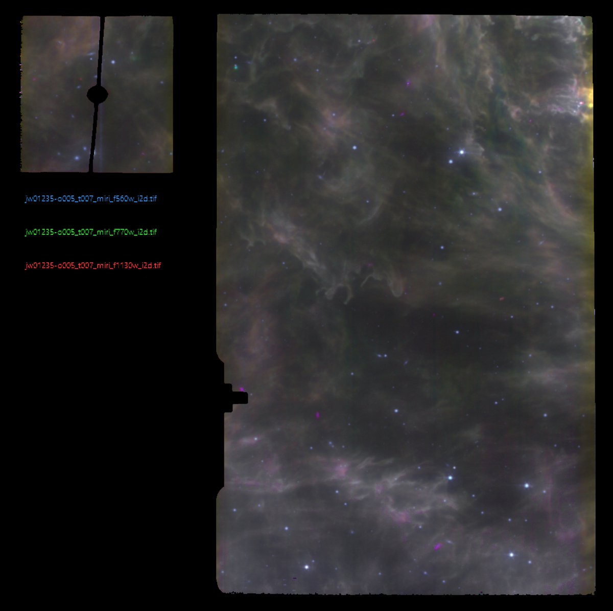landru79's tweet photo. James #Webb Space Telescope
LMC-N79: Study of Most Massive Young Stellar Object Star Forming Region
date_obs: 2022-11-14
targname: #2MASS J04485448-6909474
instrume: #MIRI
NASA/ESA/CSA/STScI/j. Roger https://t.co/PpSqYyMXdR