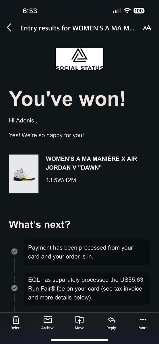 AdonisMurphy86's tweet photo. @SOLELINKS Can’t believe I won https://t.co/sn2wEw78bz