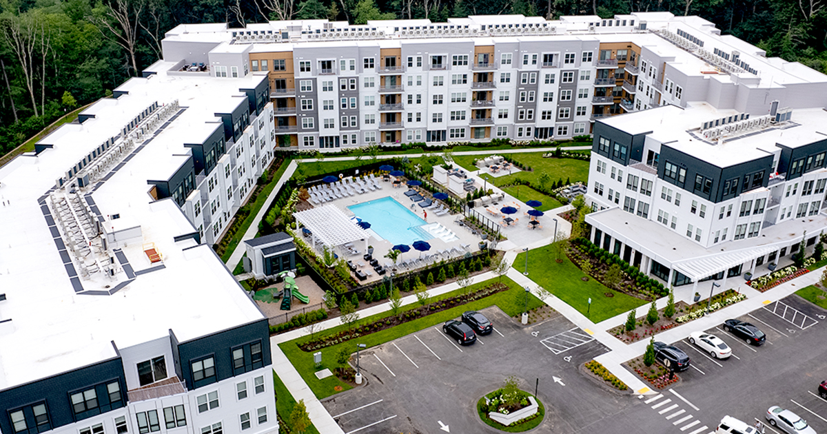 We're proud to be the #roofing company for Hathon, a new luxury apartment building in #Medway MA. #Hathon has 190 luxury #apartments and thoughtfully designed, relaxing outdoor spaces for all to enjoy. <a href="/tollbrothers/">Toll Brothers</a> <a href="/dellbrookjks/">Dellbrook JKS</a> <a href="/cube3studio/">CUBE 3</a>