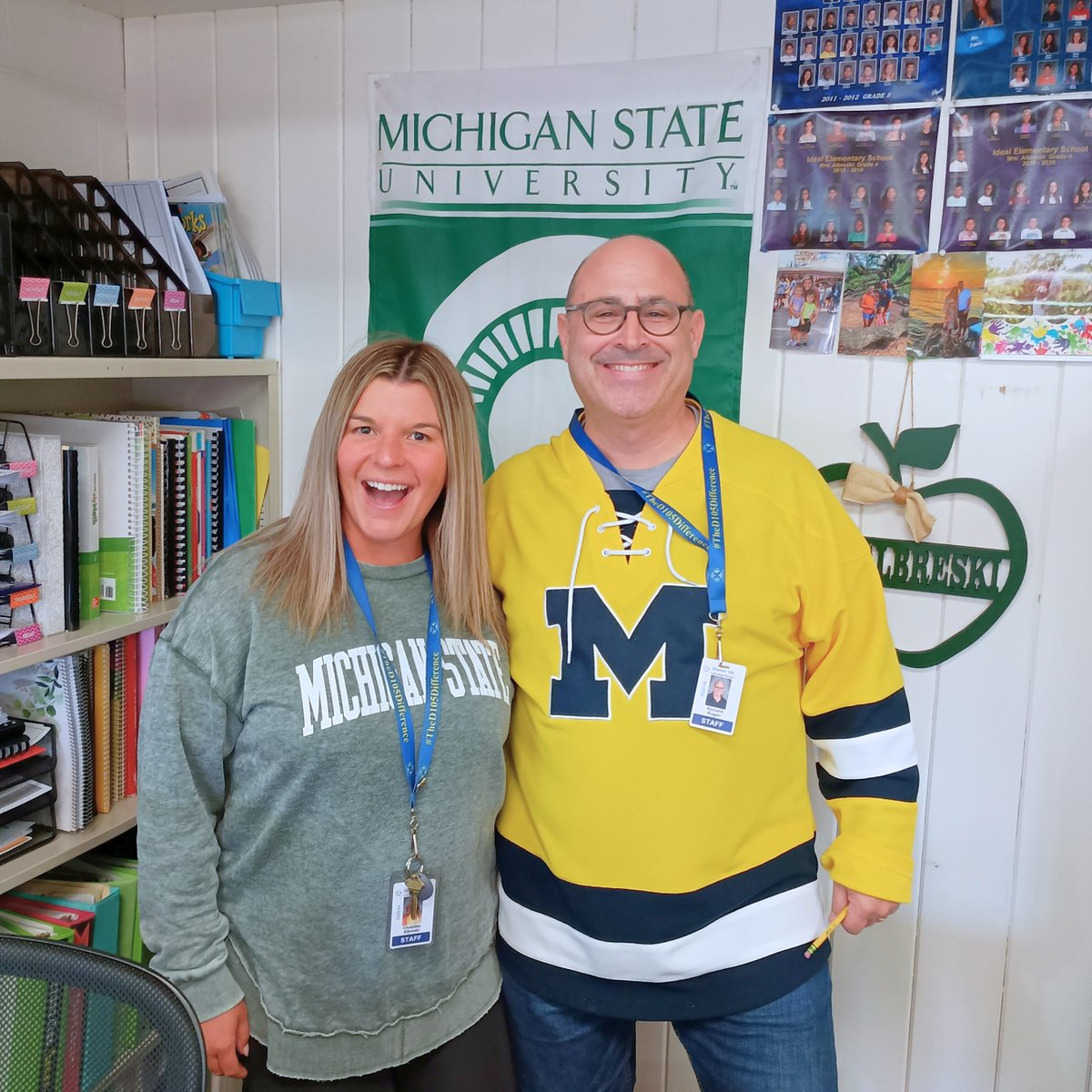 dist105's tweet photo. Yesterday was College Day at Ideal! Staff members donate and show off their college gear several times throughout the year to support the D105 Foundation! #d105difference https://t.co/PJ6LcHUEMV