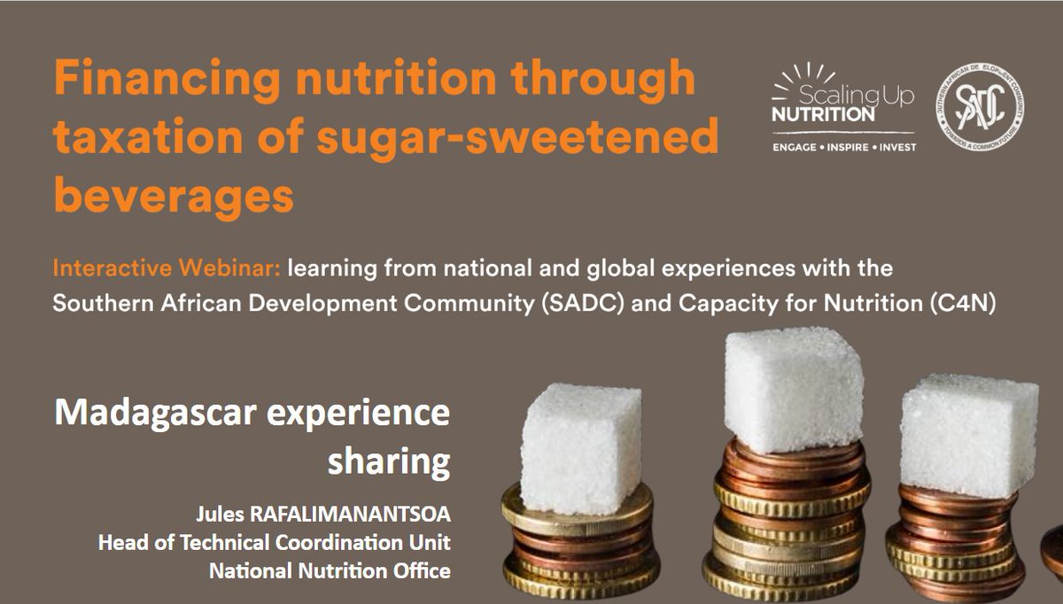 Our webinar on the taxation of Sugar-sweetened beverages to address the growing problems of overweight, obesity, and diabetes, among other NCDs, takes place tomorrow. Nous sommes ravis d'apporter également les expériences de Madagascar sur ce sujet. Taxer les boissons sucrées