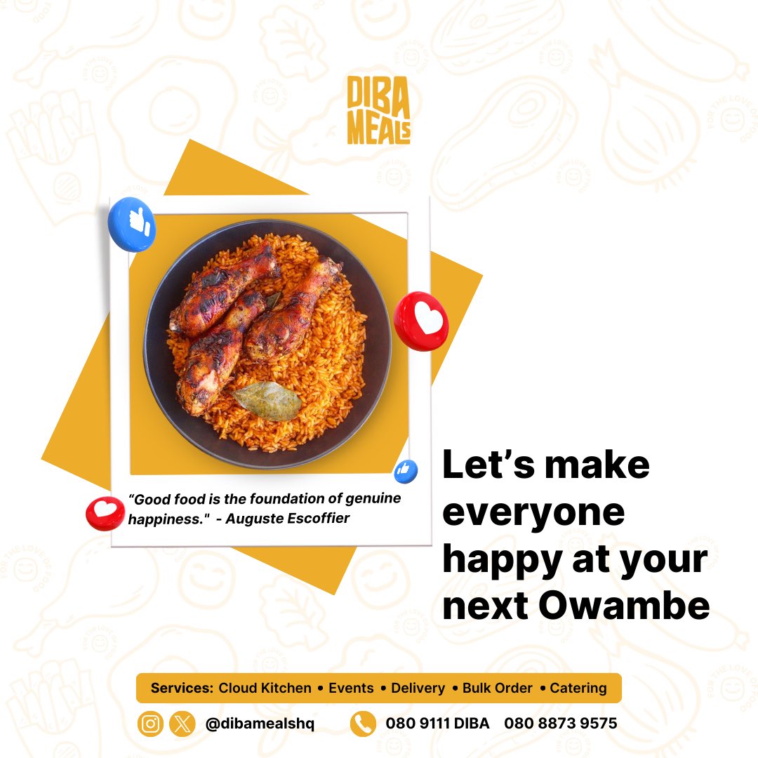 Dibamealshq's tweet photo. With good food, you get a better party but with Diba Meals, you get The Best Party. 🎉🧑🏾‍🍳🥗

Let's help you create happy moments this weekend. 🤩

#DibaMealsHq #DibaMealsLagos #GetReadyForRenewedTaste #Food #Owambe #LagosParty #Lagos #LagosEvents #LagosVendors #LagosFoodie https://t.co/uvGLRJx3t5
