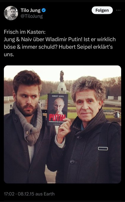 KarolTeklenburg's tweet photo. .. ich verstehe es echt nicht! Warum viele (bekannte) Deutsche so einen naiven, verrückten Faible für Putin und #Russen haben. Was ist da los?.. Money, Money #FckPutin #RussiaIsATerroristState #HubertSeipel https://t.co/9nm5IoF4Jc
